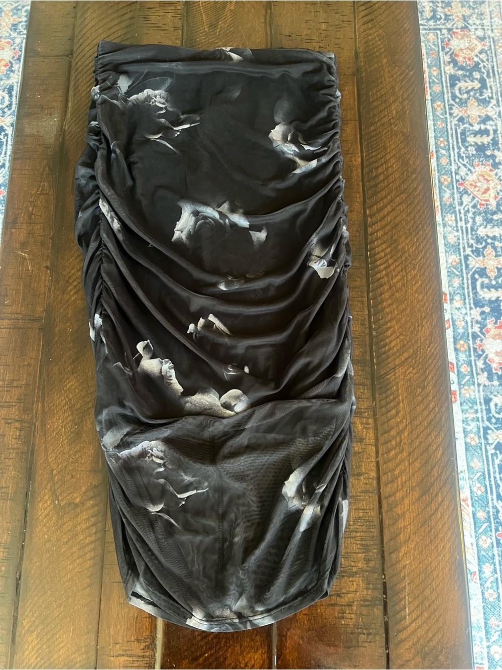 Rebecca Minkoff Floral Ruched Midi Skirt Black Sheer Size S